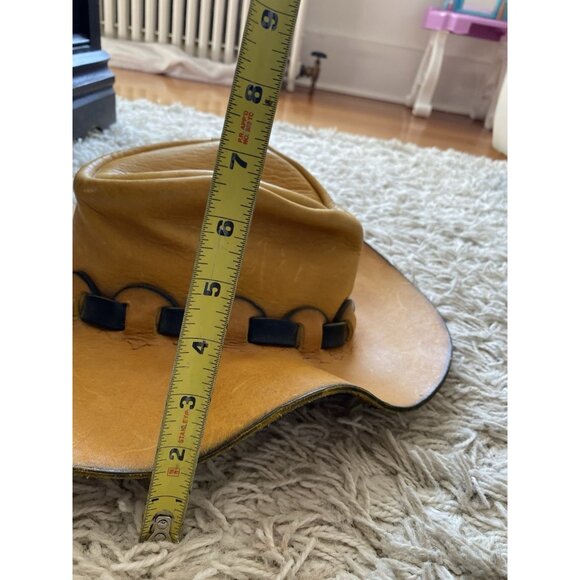 Mens Outback Hat Woven Embossed Tan Hard Leather Cowboy Black Australian - Picture 13 of 13